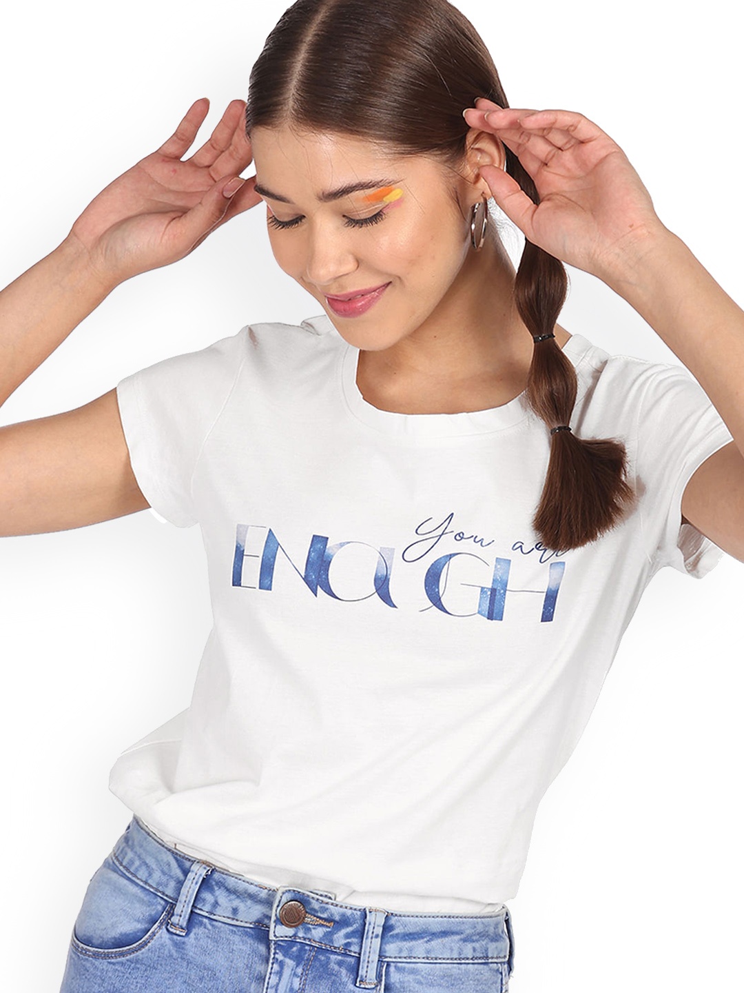 

Sugr Women White Typography Pure Cotton T-shirt