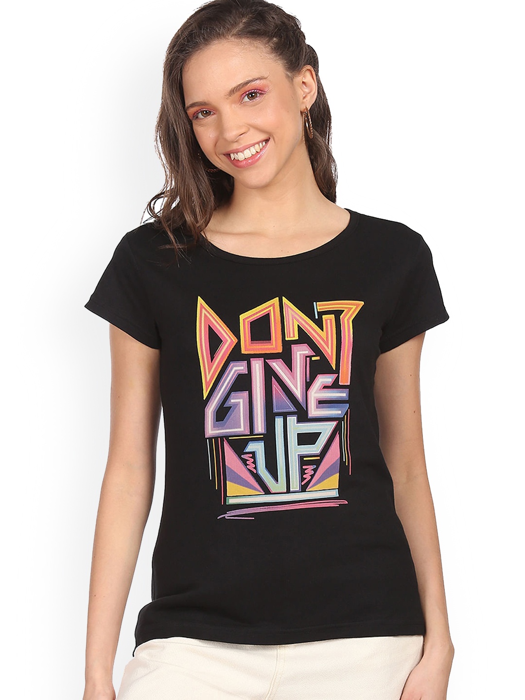 

Sugr Women Black Graphic Printed T-shirt