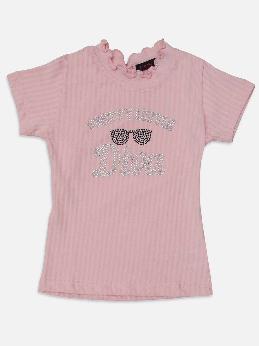 

Ziama Girls Pink Typography Embellished Top