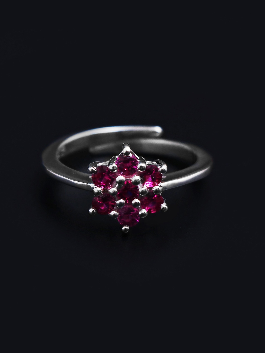 

HIFLYER JEWELS Pink Rhodium-Plated Silver Sterling CZ Studded Rings