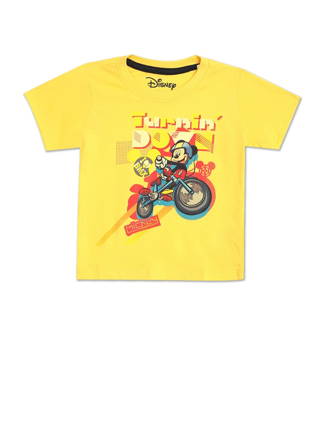 

Donuts Boys Yellow Mickey Mouse Printed Raw Edge T-shirt