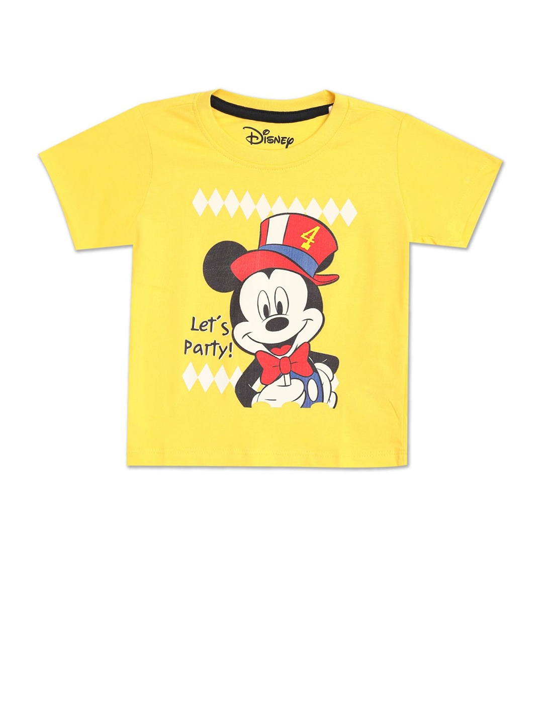 

Donuts Boys Yellow Mickey Mouse Printed Raw Edge T-shirt