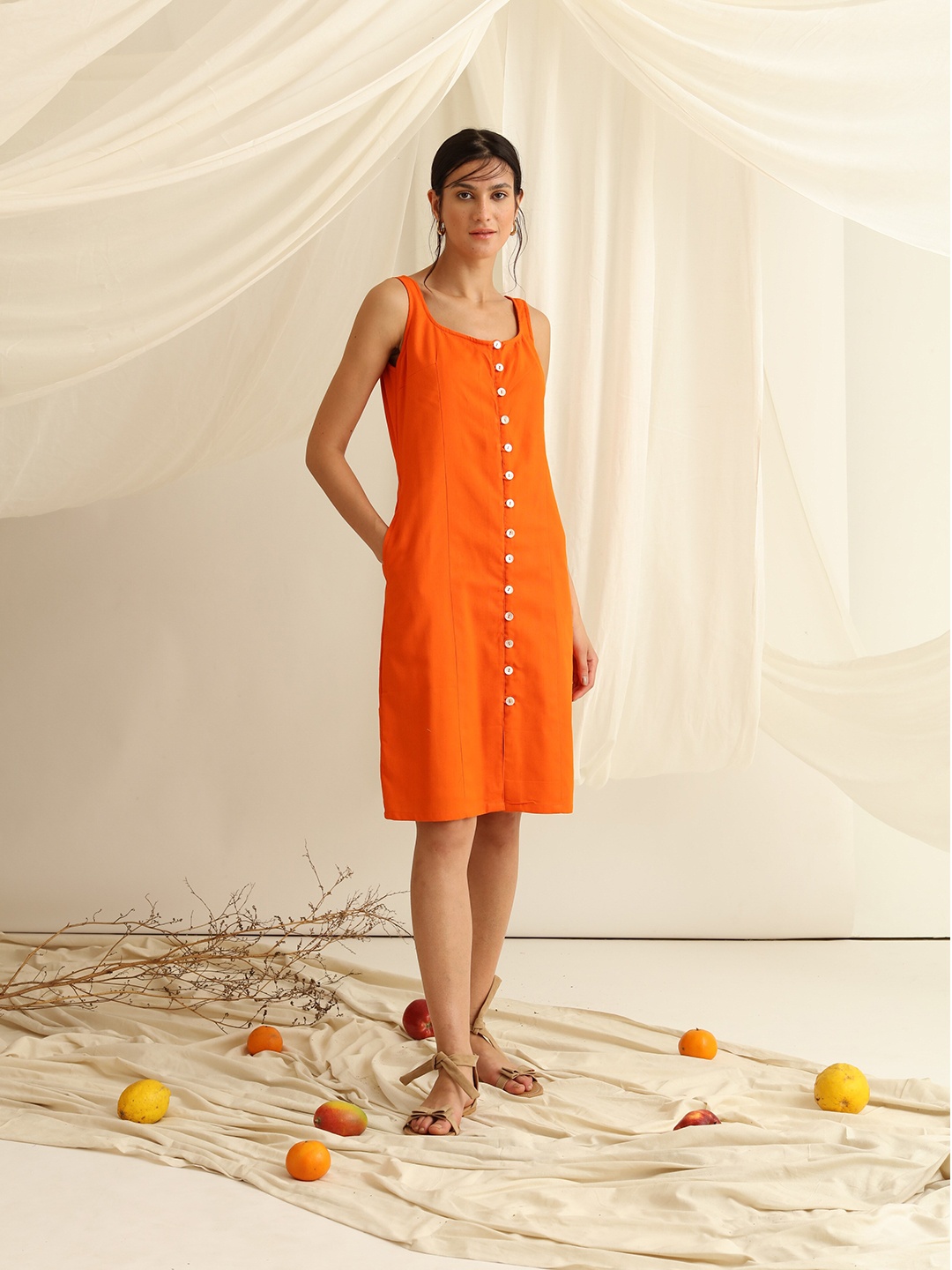 

blue hour Orange Solid A-Line Dress