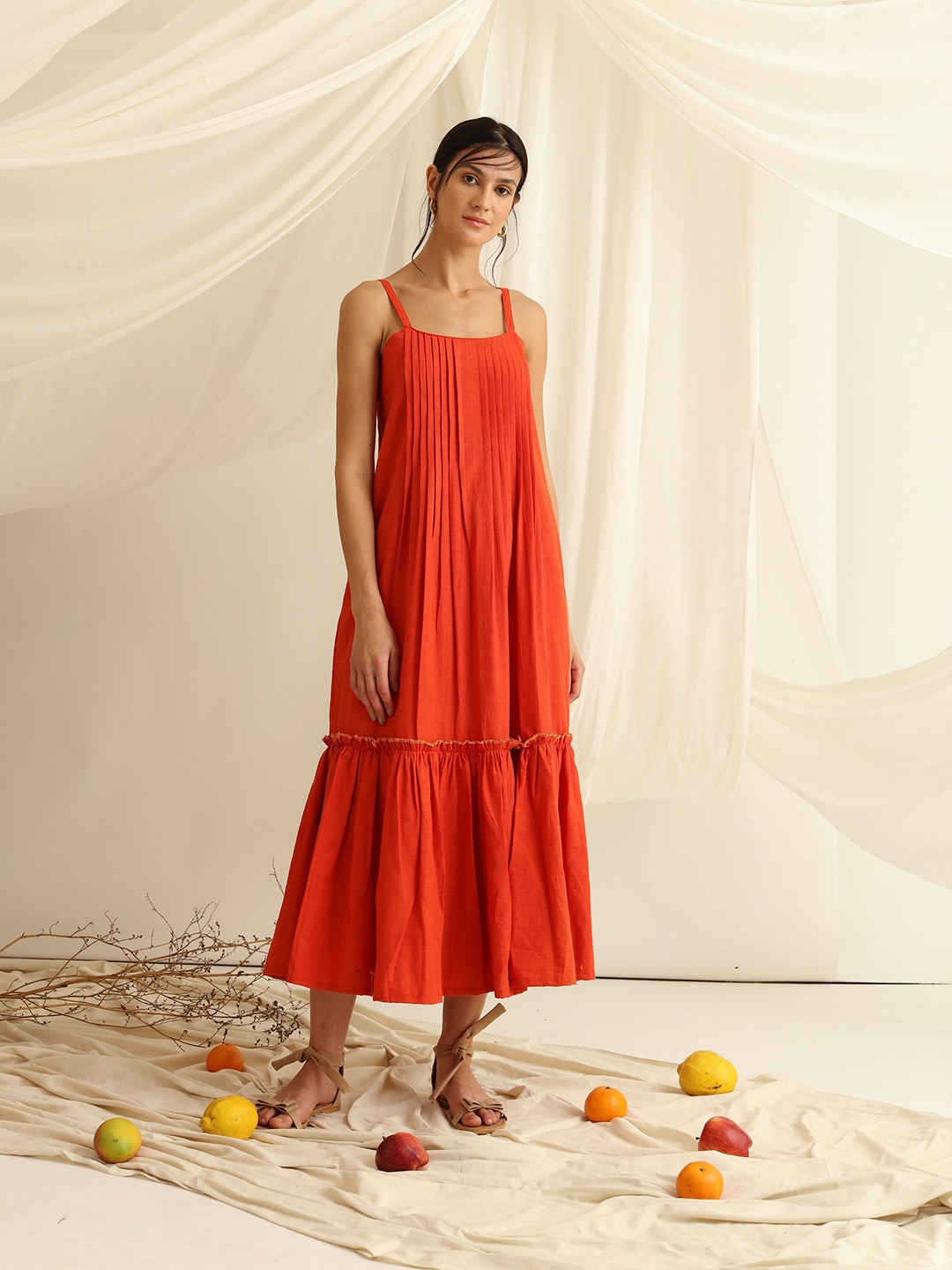 

blue hour Orange A-Line Tiered Midi Dress