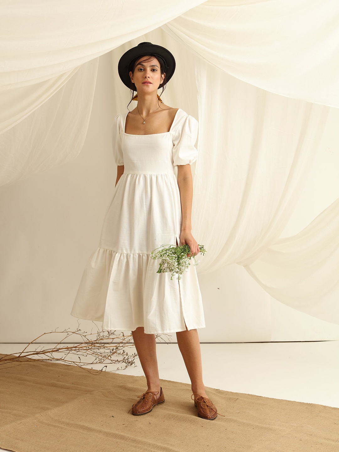 

blue hour White Tiered Midi Dress