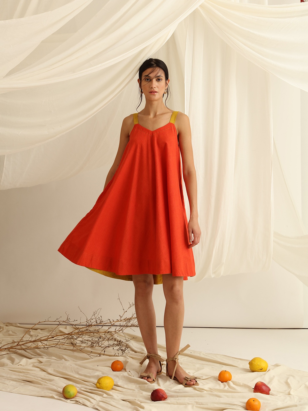

blue hour Orange Cotton A-Line Dress