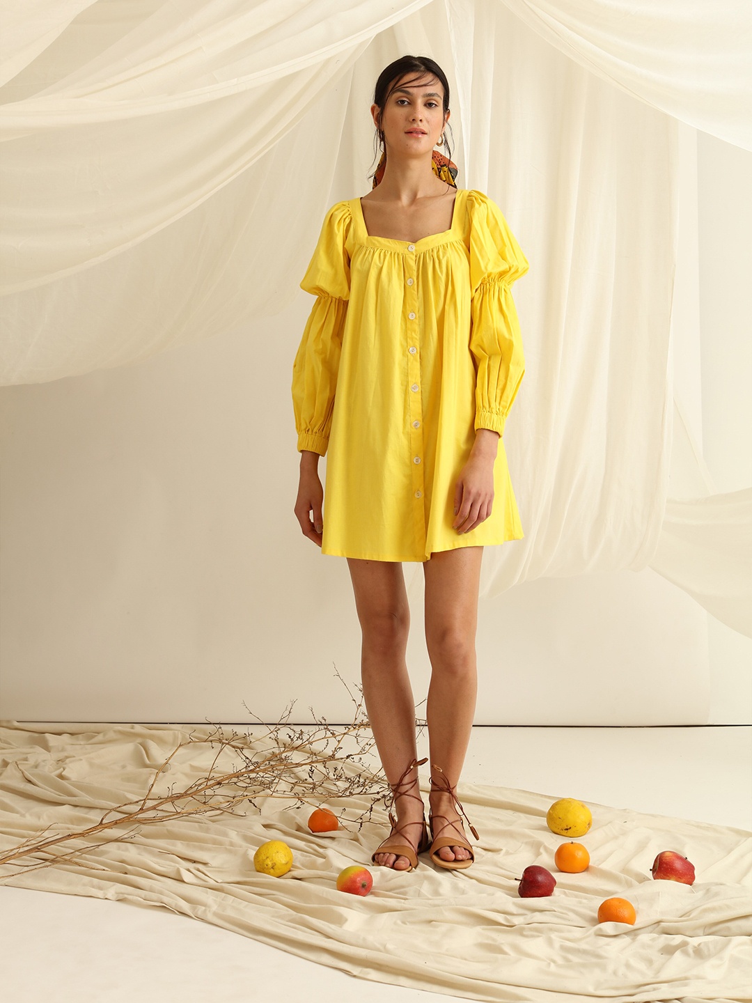 

blue hour Women Yellow Mini Shirt Dress