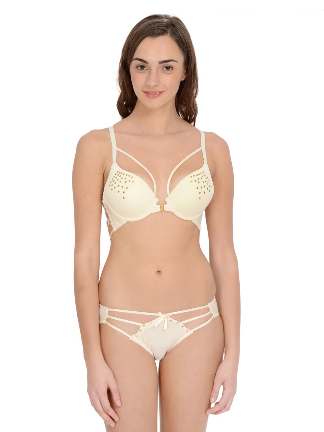 

Da Intimo Cream-Coloured Embellished Lingerie Set DI-759