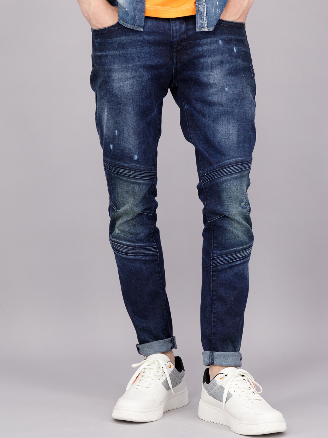 

FREESOUL Men Blue Slim Fit Low Distress Heavy Fade Jeans