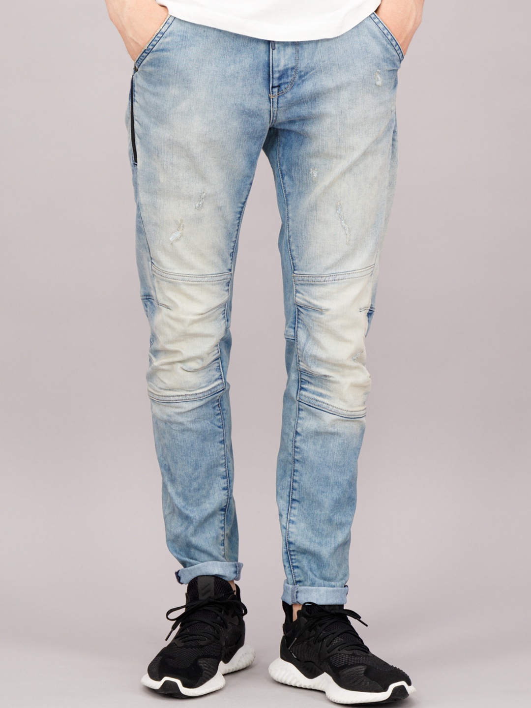 

FREESOUL Men Blue Jogger Mildly Distressed Heavy Fade Cropped Jeans