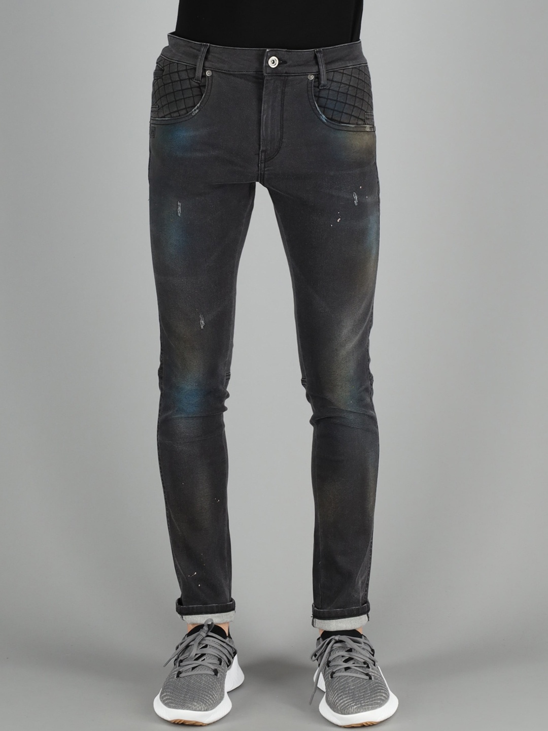

FREESOUL Men Black Skinny Fit Low Distress Light Fade Jeans
