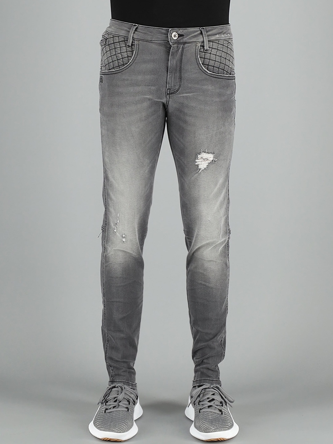 

FREESOUL Men Black Skinny Fit Low Distress Heavy Fade Jeans