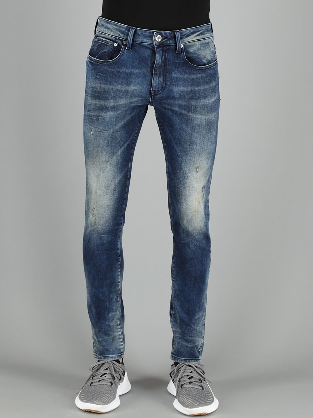 

FREESOUL Men Blue Skinny Fit Low Distress Heavy Fade Jeans