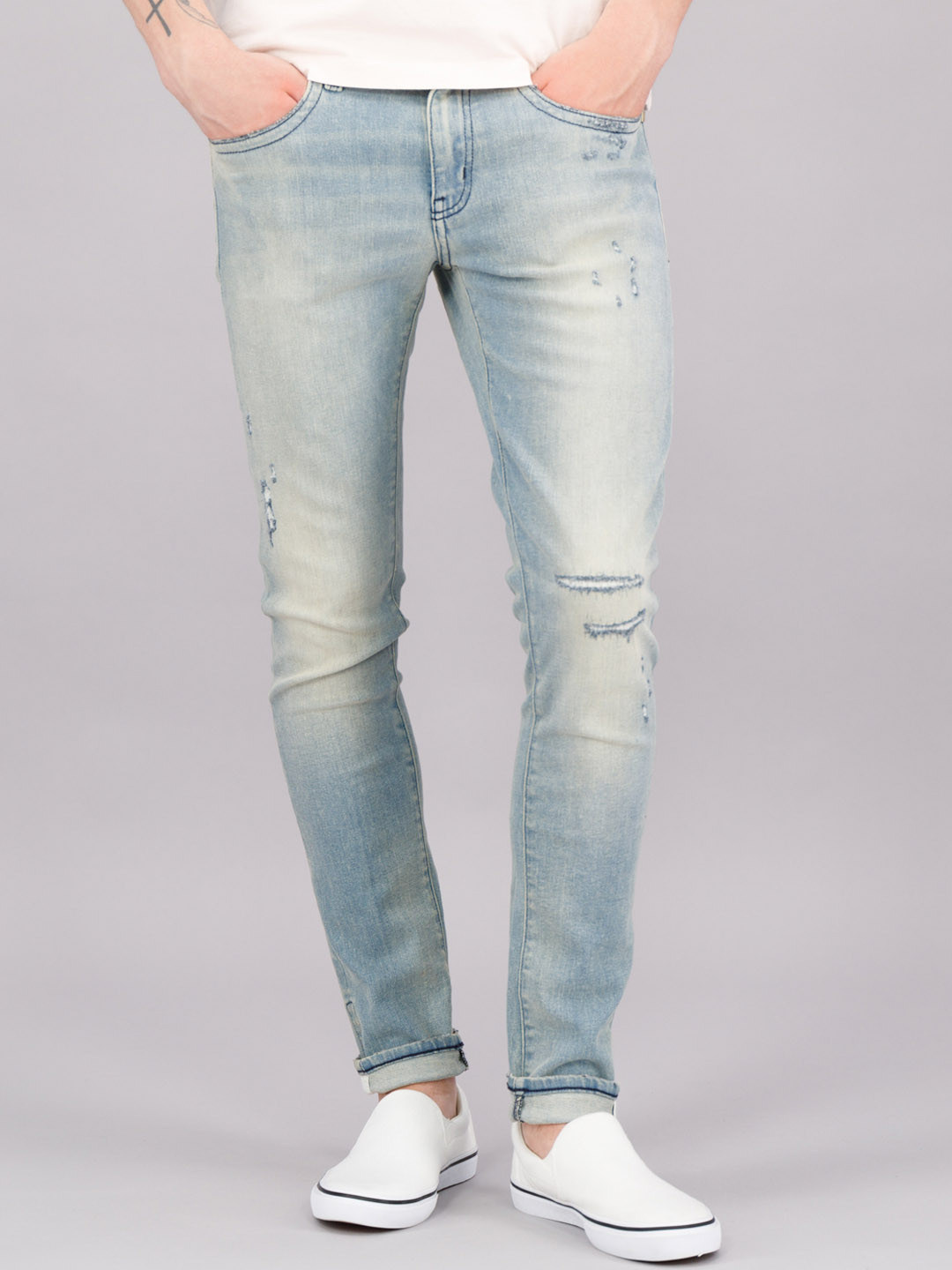 

FREESOUL Men Blue Skinny Fit Low Distress Heavy Fade Jeans