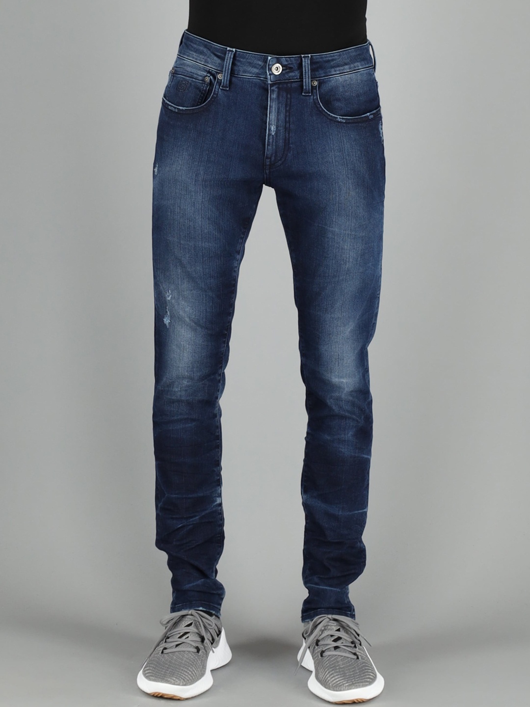 

FREESOUL Men Blue Skinny Fit Low Distress Light Fade Jeans