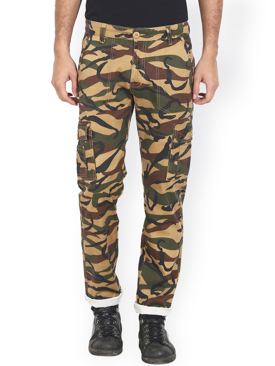 

Wear Your Mind Men Beige Camouflage Print Slim Cargo Trousers