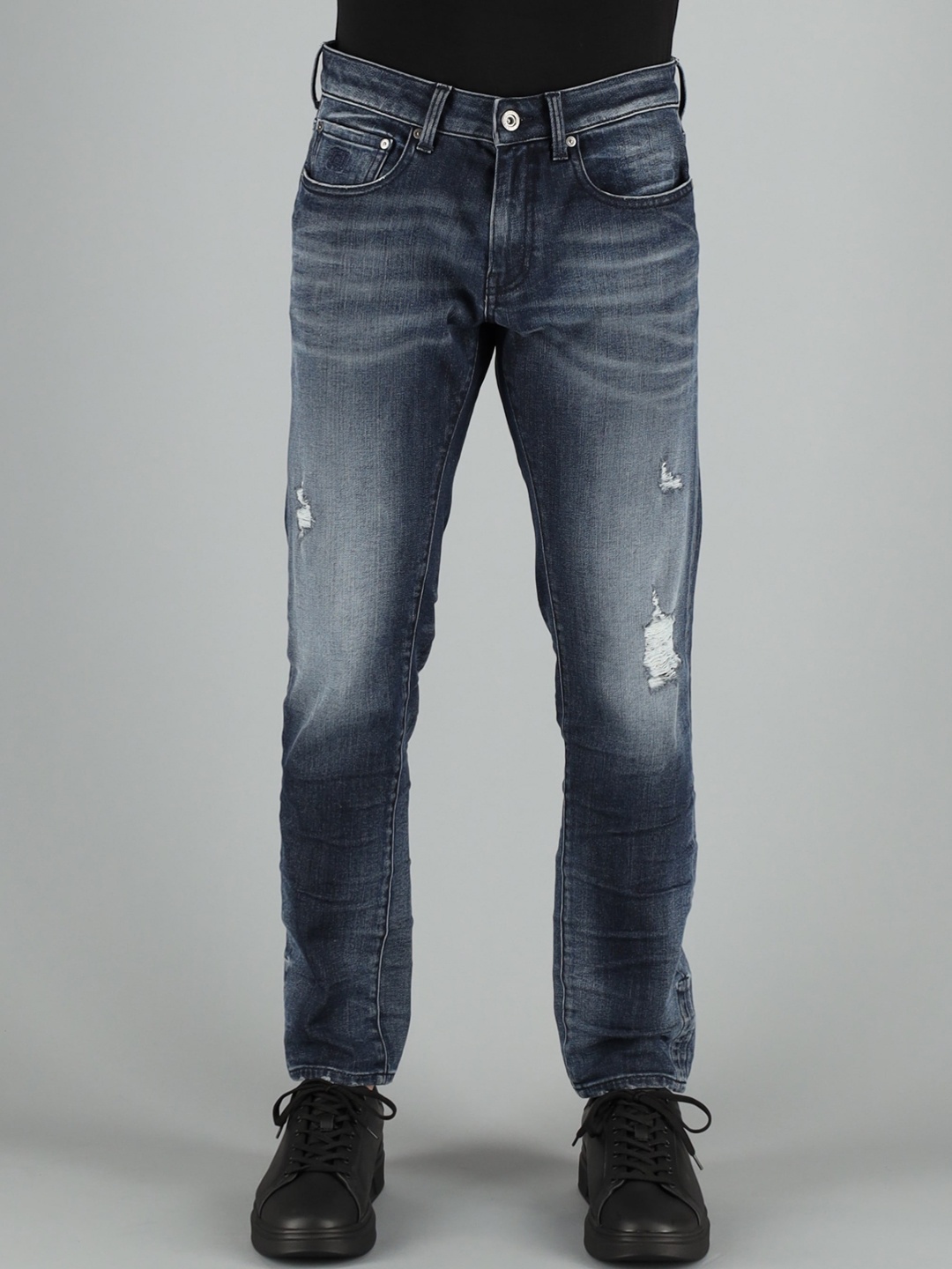 

FREESOUL Men Blue Skinny Fit Low Distress Stretchable Heavy Fade Jeans