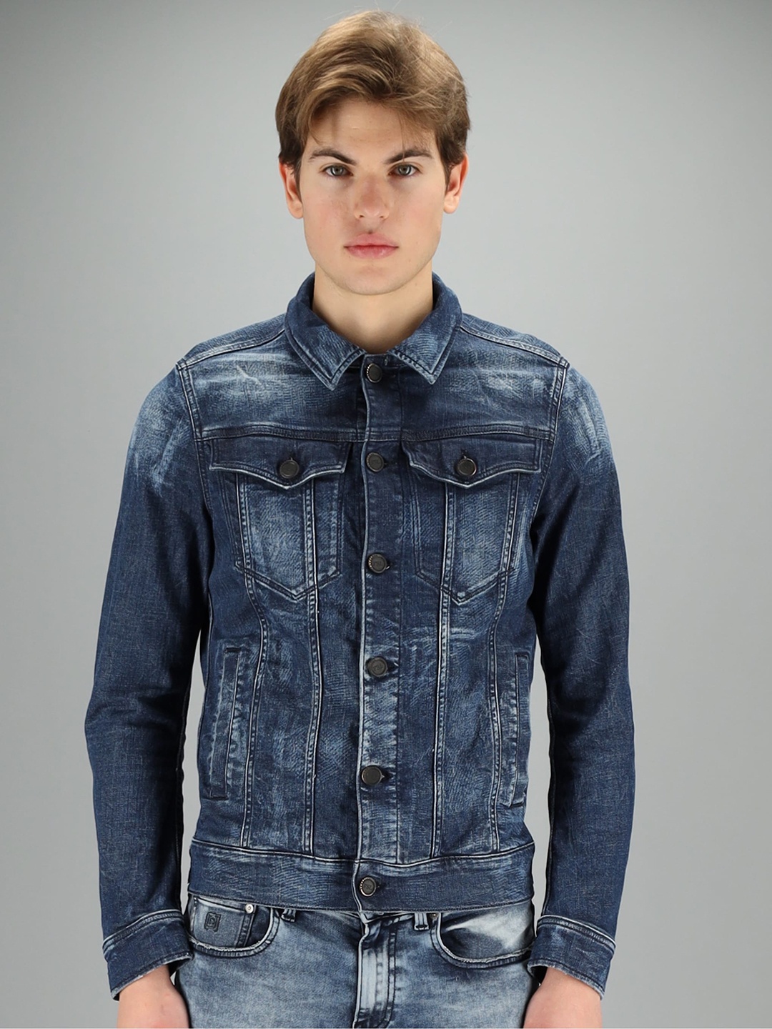 

FREESOUL Men Blue Washed Denim Jacket