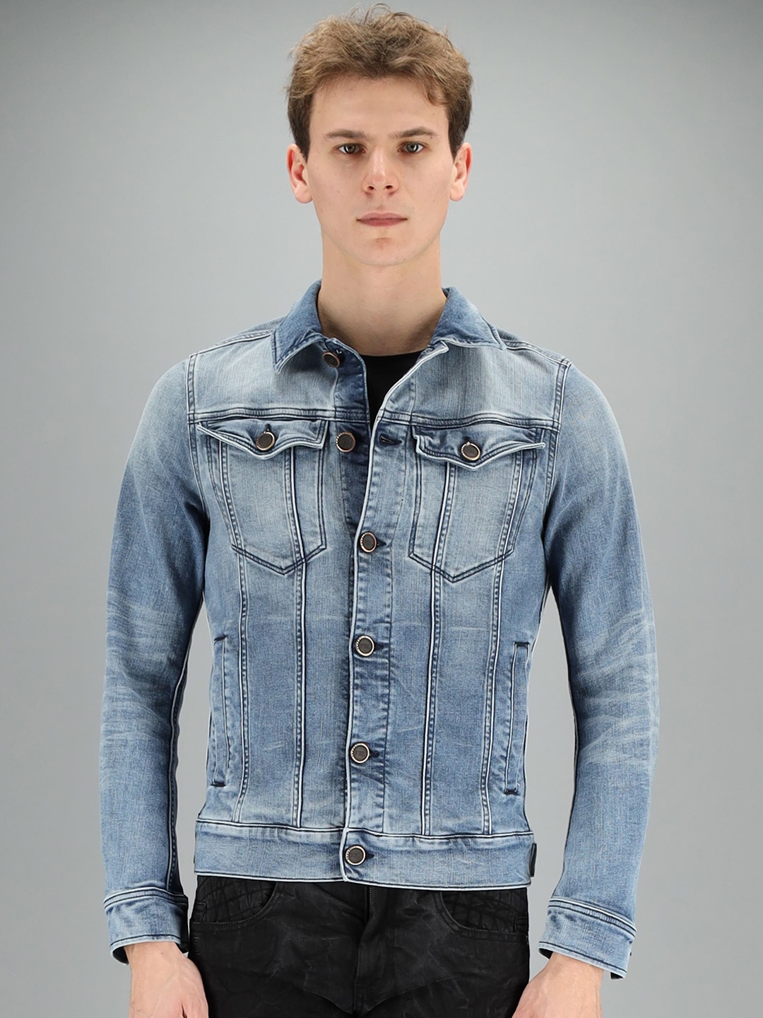 

FREESOUL Men Blue Washed Denim Jacket
