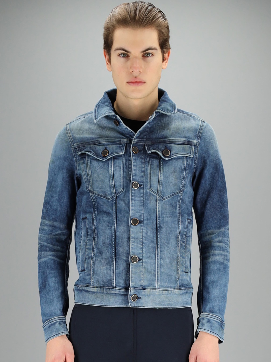 

FREESOUL Men Blue Washed Denim Jacket