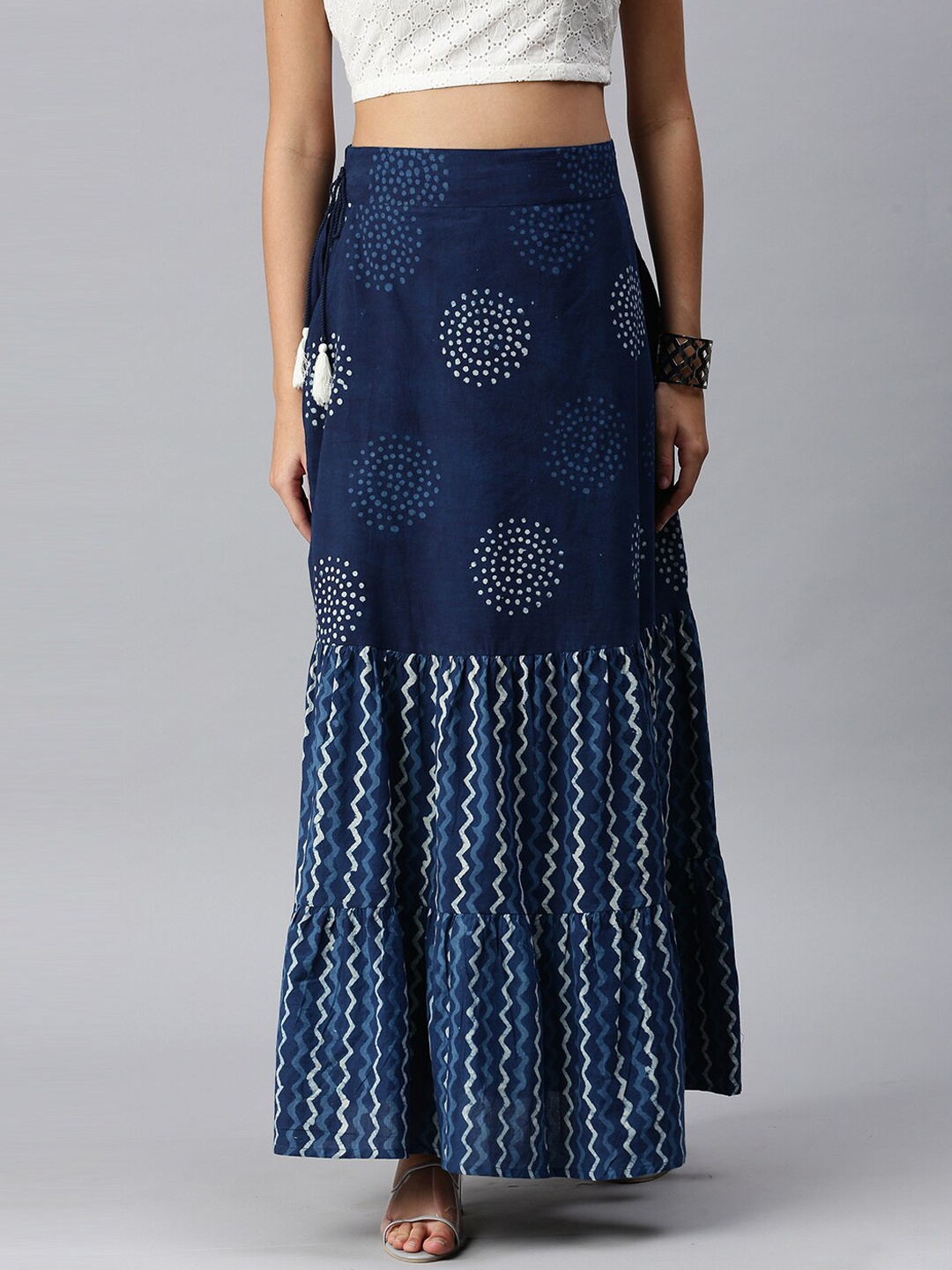 

De Moza Women Blue Printed Cotton Maxi Skirt