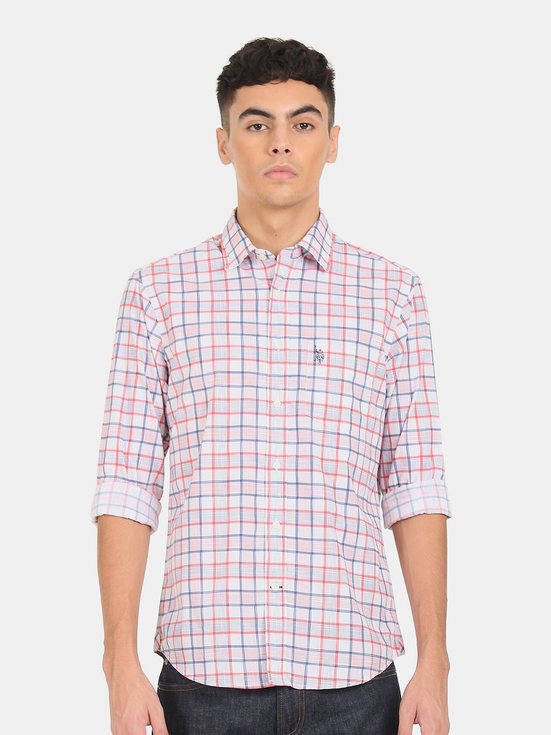

U.S. Polo Assn. Men Red Regular Fit Checked Cotton Casual Shirt