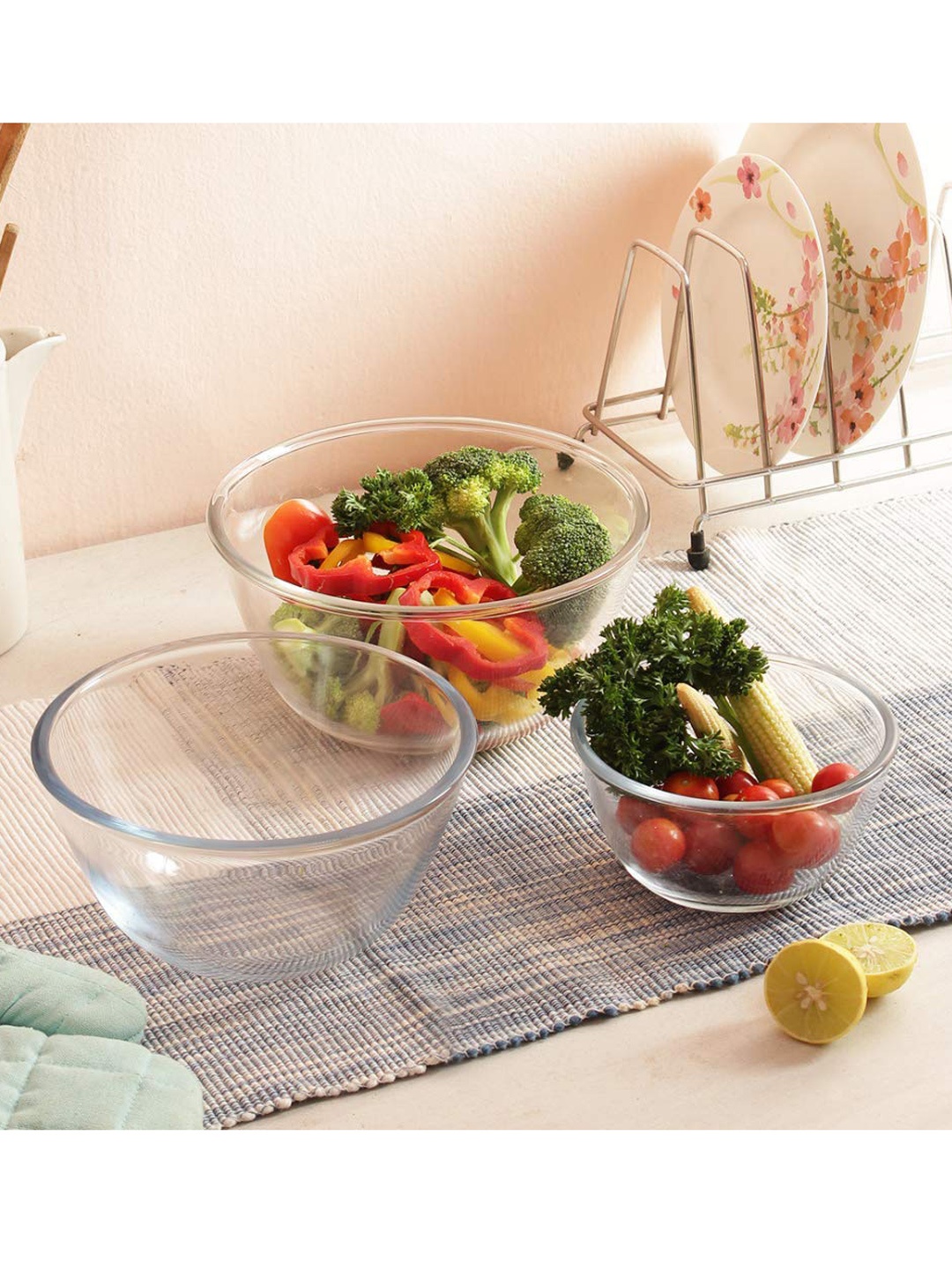 

Femora Set Of 3 Transparent Glass Mixing Bowl