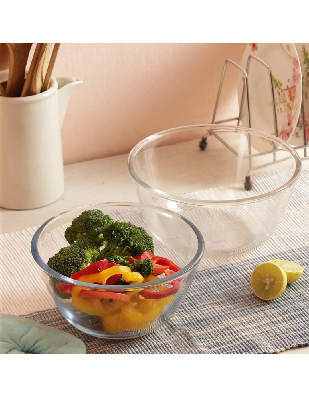 Femora Set Of 2 Transparent Solid Borosilicate Glass Mixing Bowl Bakeware