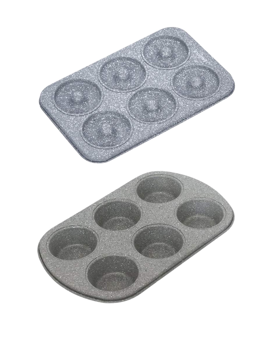 

Femora Set Of 2 Carbon Steel Non-Stick 6 Slots Muffin Tray and Doughnut Tray, Grey