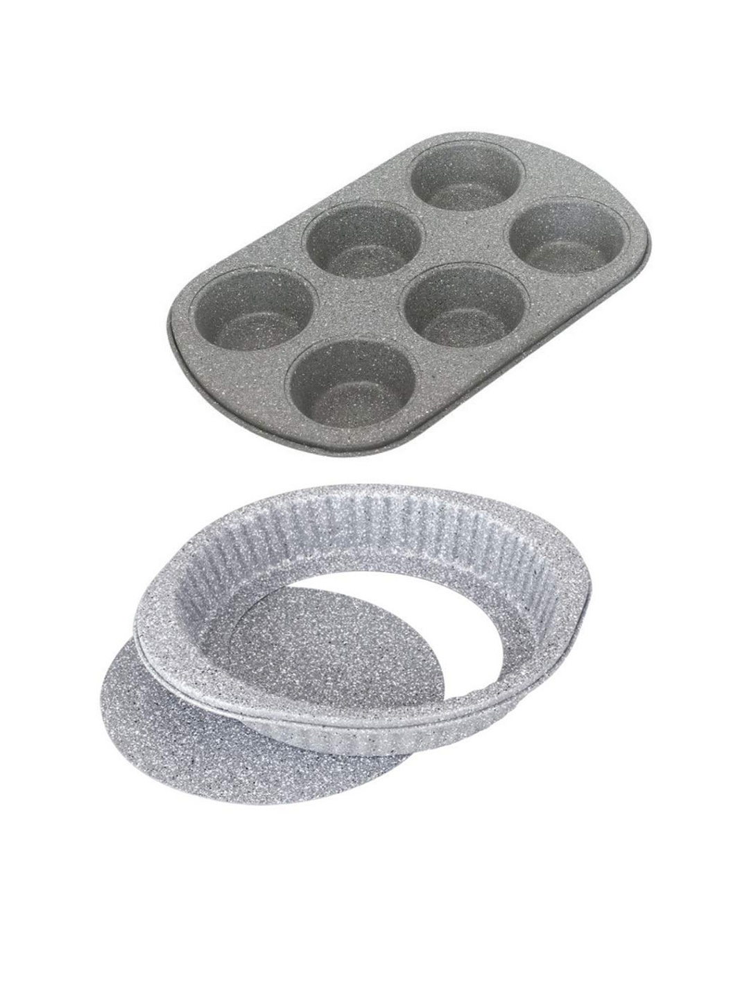 

Femora Set Of 2 Grey Non-Stick Coated Muffin Tray and Round Cake Pan