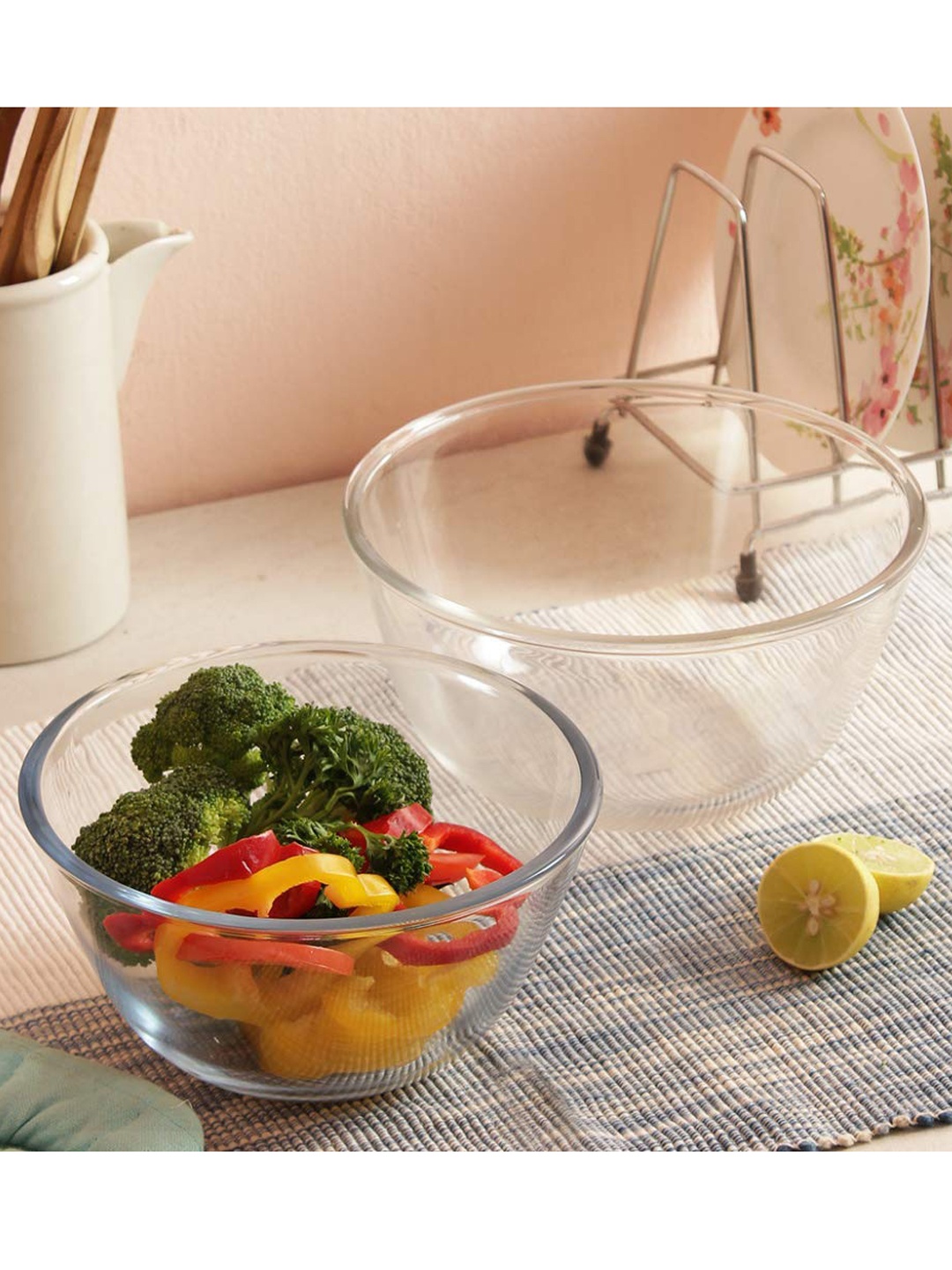 

Femora Set of 2 Transparent Borosilicate Glass Microwave Safe All-Purpose Mixing Bowl