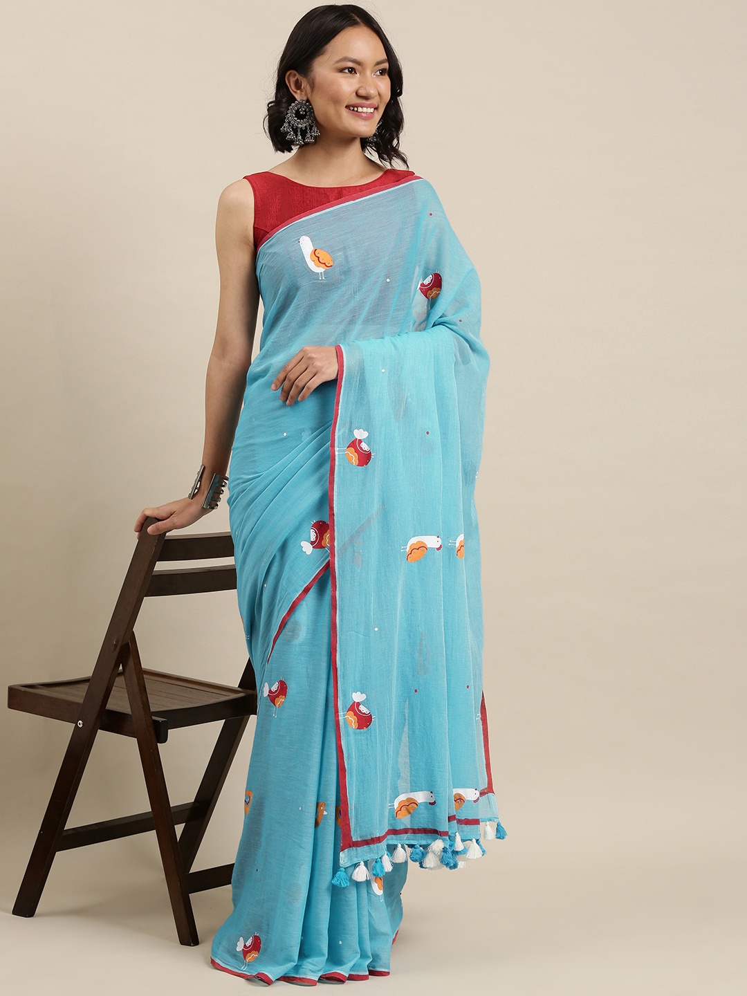 

Suta Blue & Red Ethnic Motifs Pure Cotton Saree