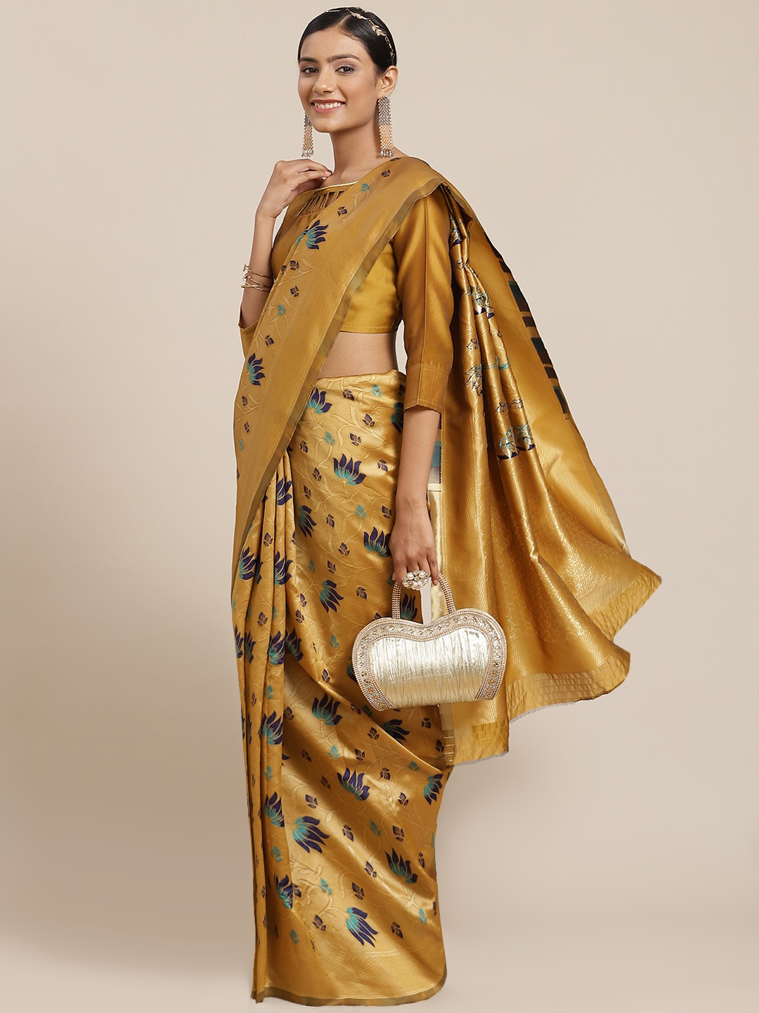 

SERONA FABRICS Beige Floral Zari Silk Cotton Saree