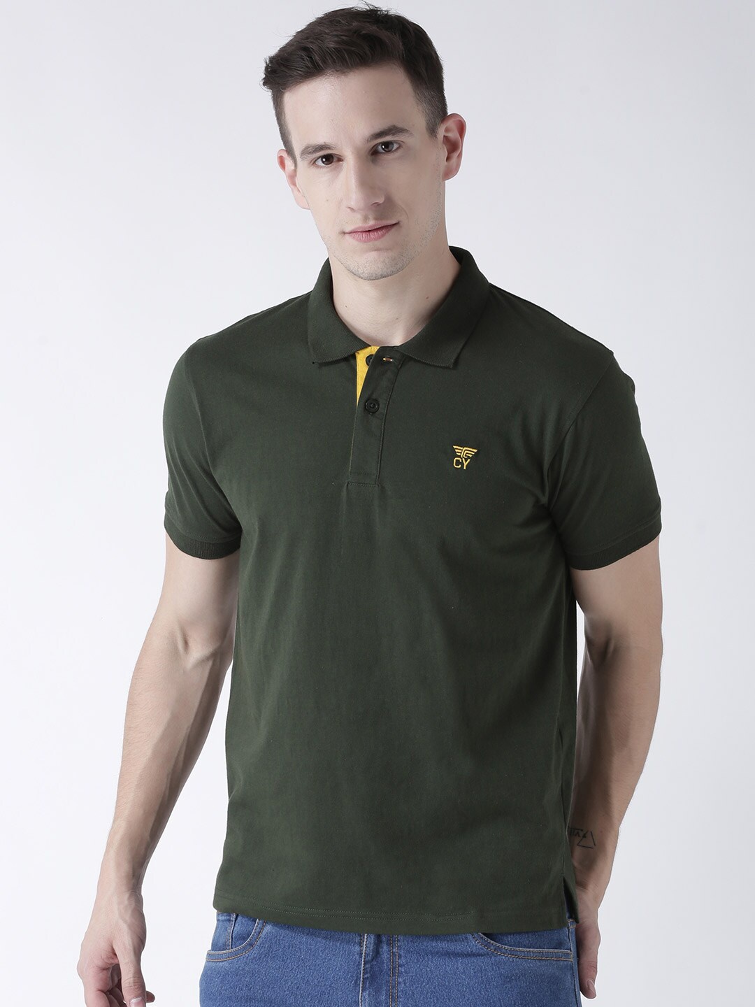 

Club York Men Olive Green Polo Collar T-shirt