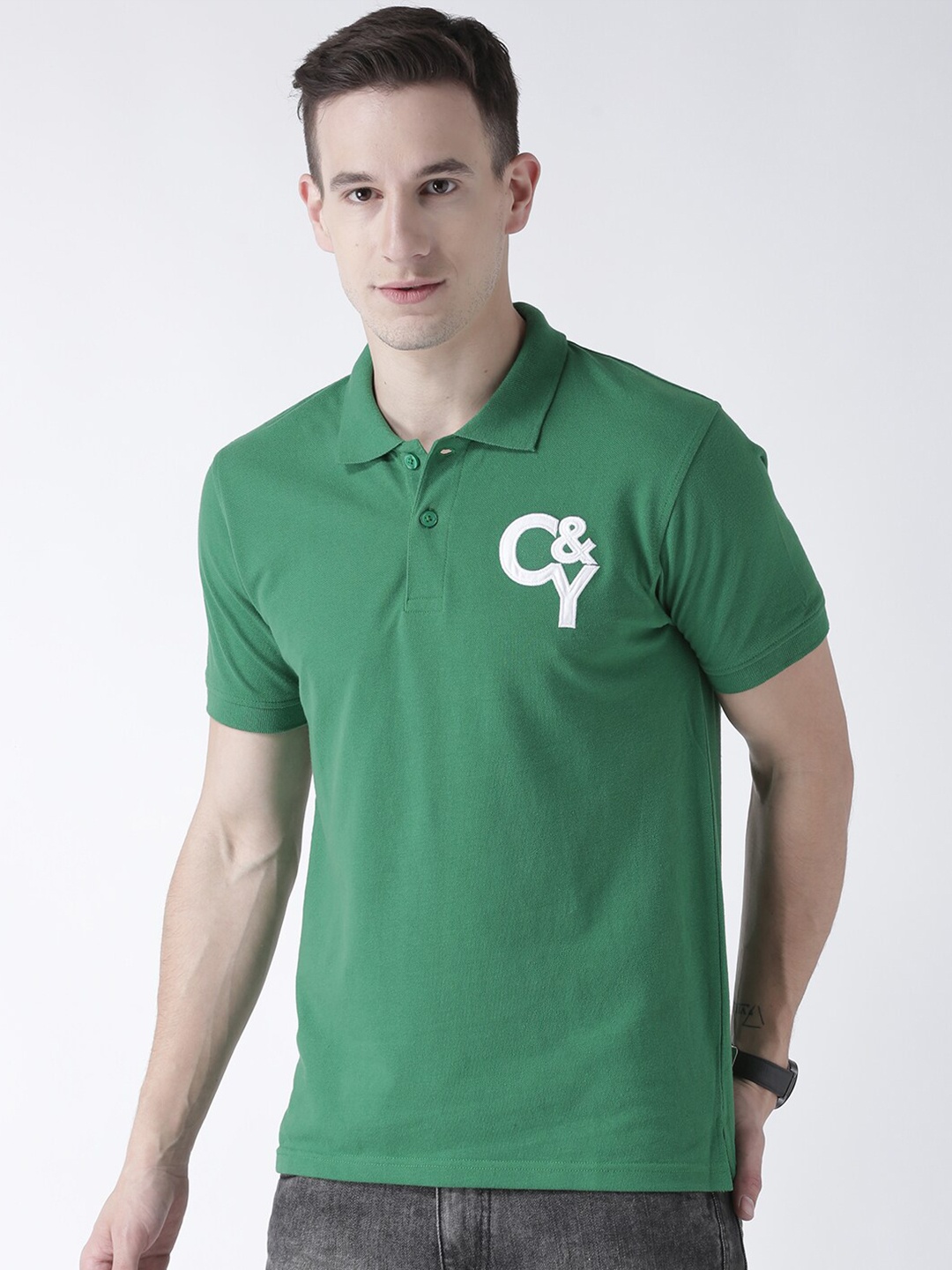 

Club York Men Green Polo Collar T-shirt