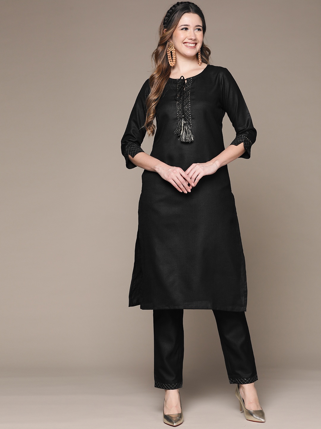 

Anubhutee Women Black Yoke Design Gotta Patti Kurta with Trousers