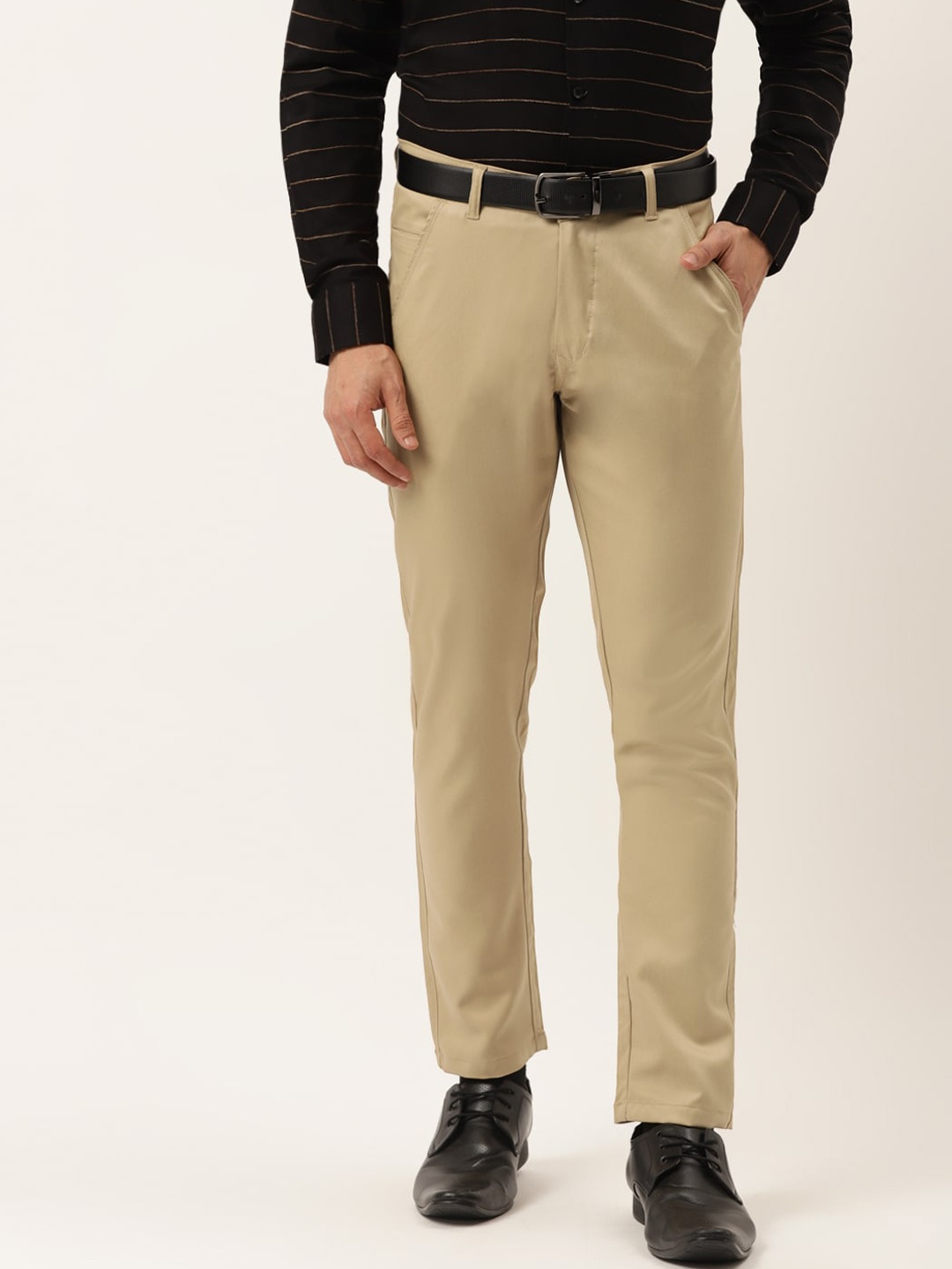 

JAINISH Men Beige Smart Slim Fit Easy Wash Pure Cotton Formal Trousers