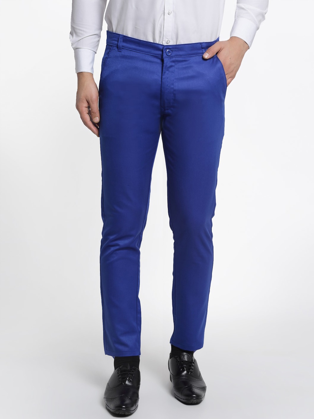 

JAINISH Men Blue Smart Slim Fit Easy Wash Pure Cotton Trousers