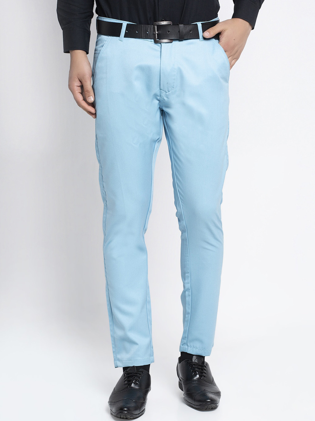 

JAINISH Men Turquoise Blue Smart Slim Fit Easy Wash Chinos Trousers