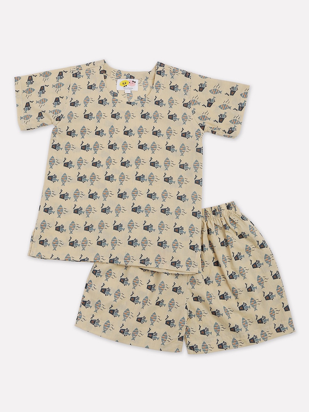 

CUTE LEMONS Unisex Kids Beige & Black Printed Cotton Night suit