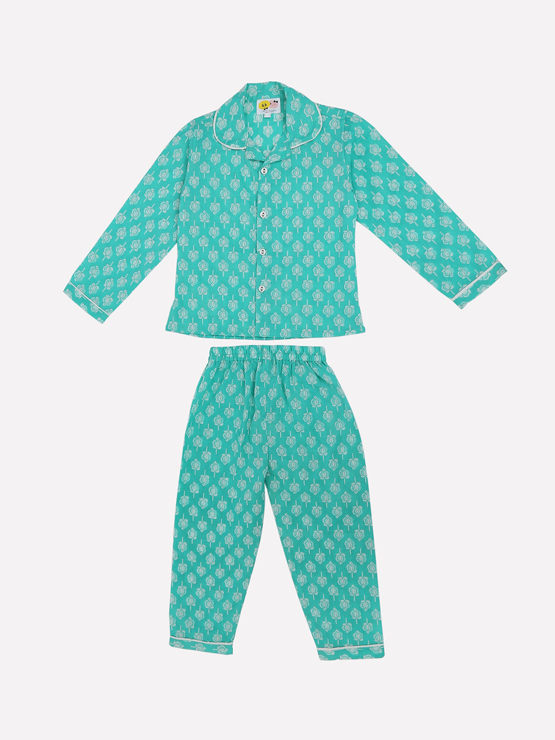 

CUTE LEMONS Kids Green & White Printed Pure Cotton Night suit