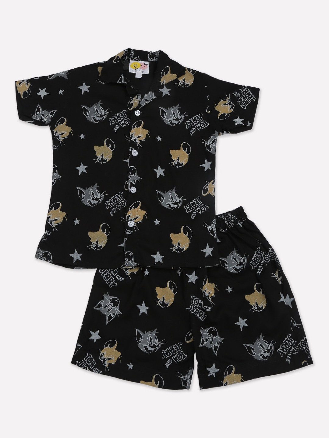 

CUTE LEMONS Kids Black & Grey Printed Pure Cotton Night suit