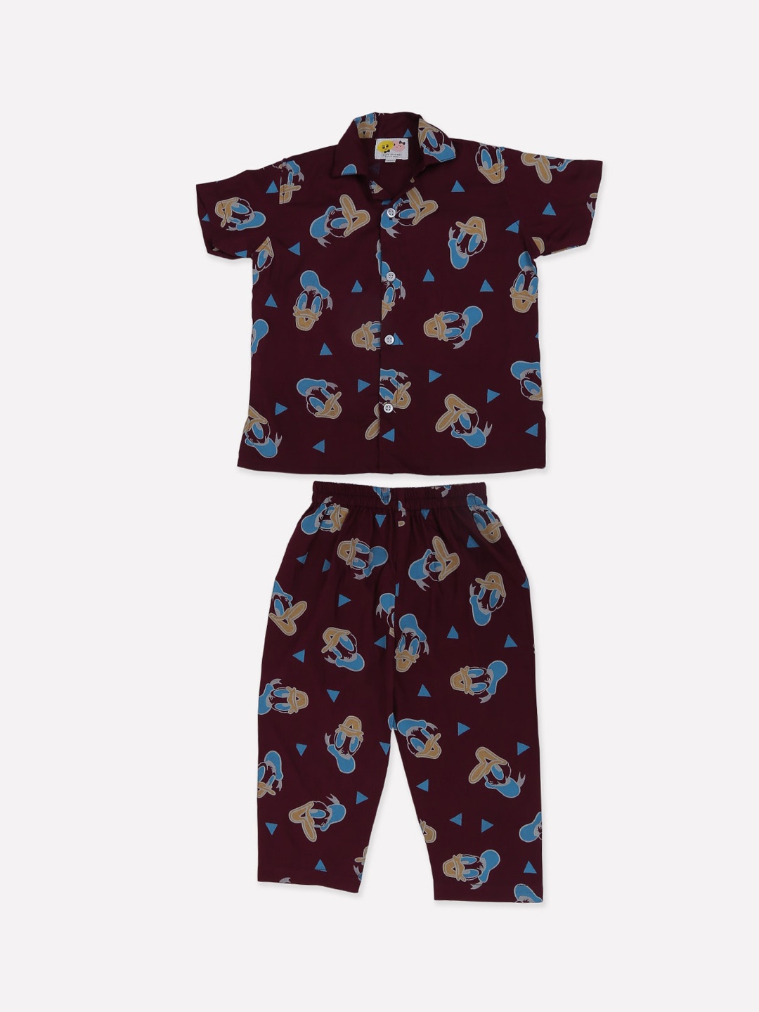 

CUTE LEMONS Kids Burgundy & Blue Donald Duck Printed Cotton Night suit