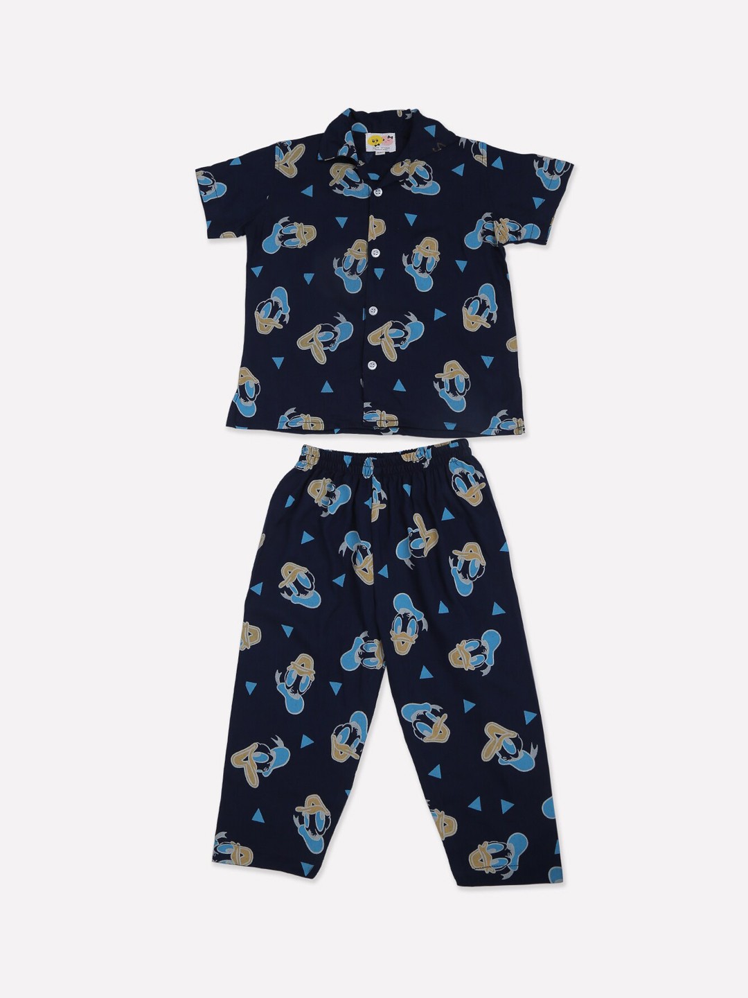 

CUTE LEMONS Kids Black & Blue Printed Pure Cotton Night suit