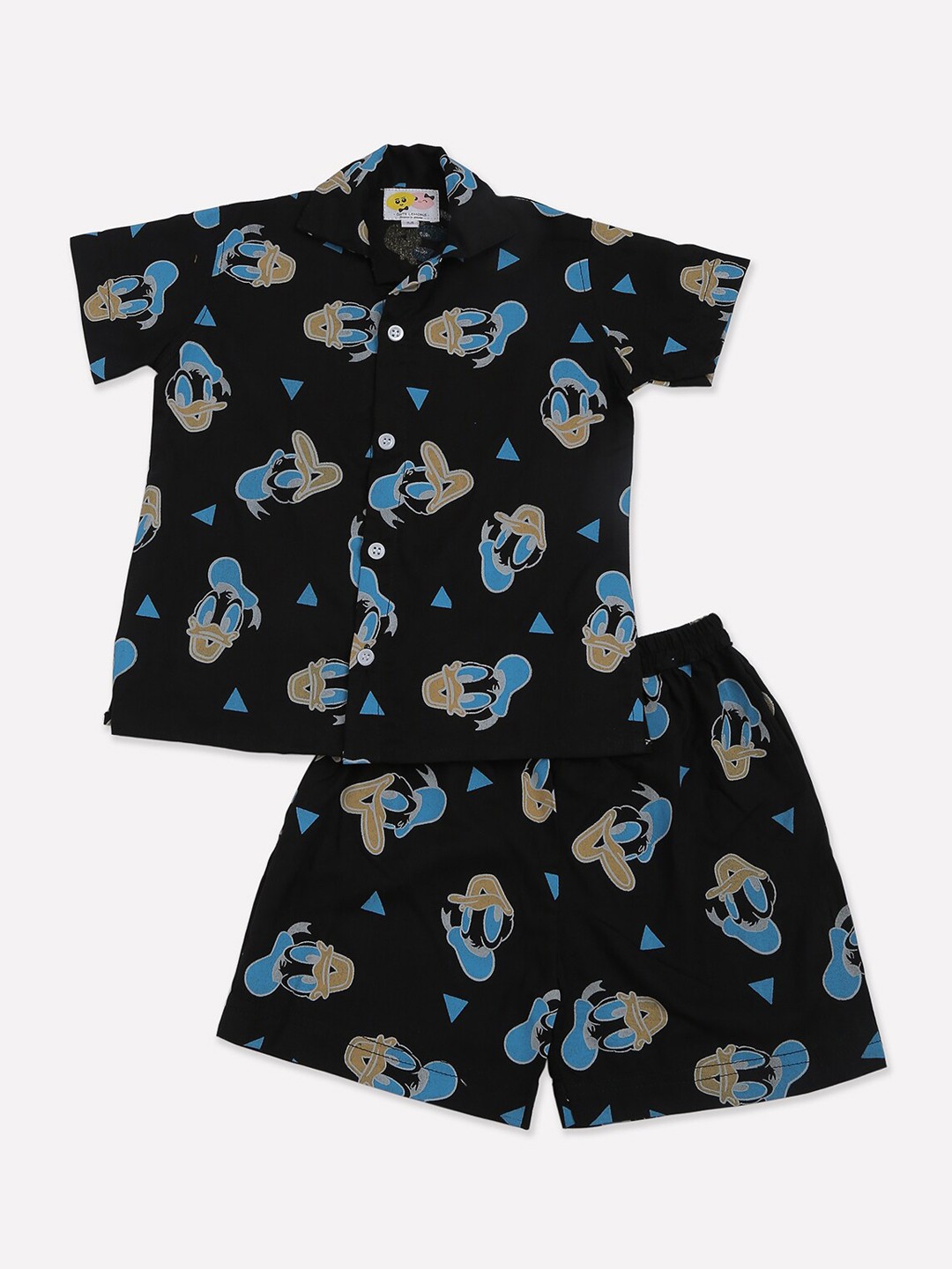 

CUTE LEMONS Kids Black & Blue Donald Duck Printed Cotton Night suit