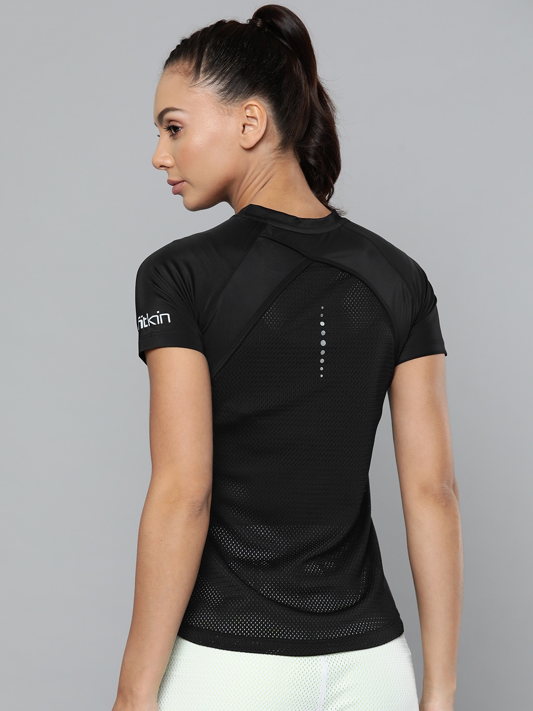 

Fitkin Women Black Slim Fit Training or Gym T-shirt