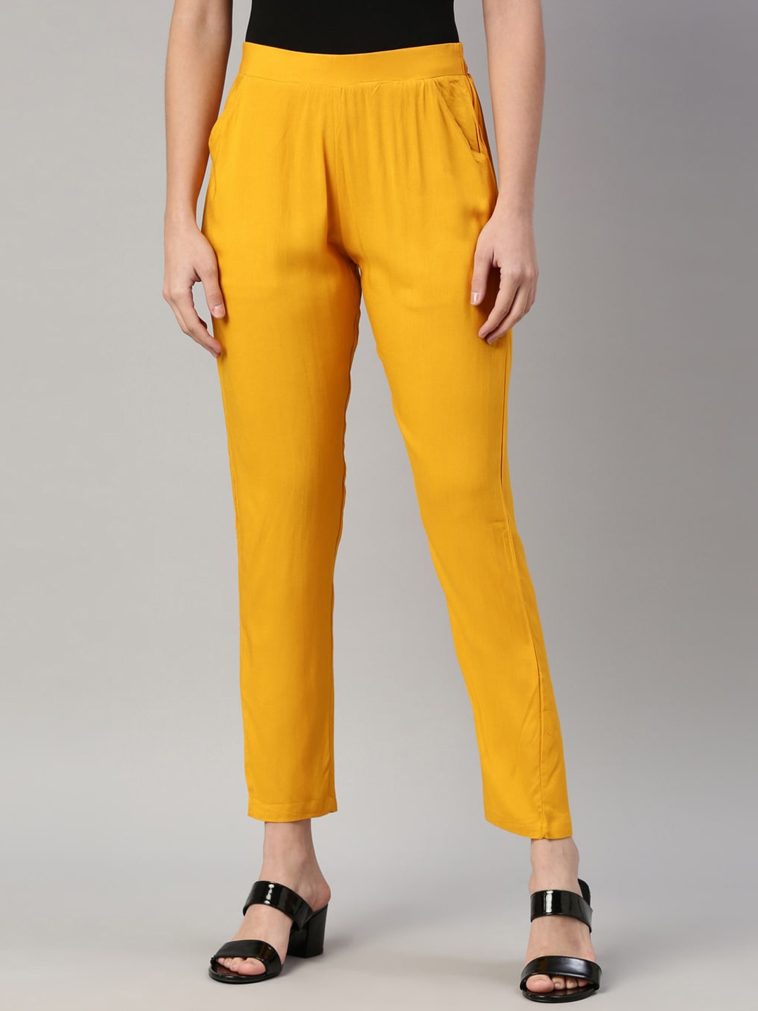 

GOLDSTROMS Women Mustard Yellow Yellow Slim Fit Trousers