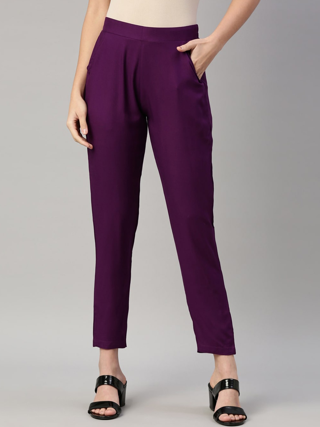 

GOLDSTROMS Women Purple Cropped Slim Fit Trousers
