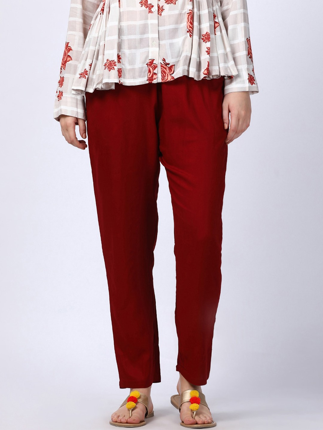 

GOLDSTROMS Women Maroon Slim Fit Pencil Trousers
