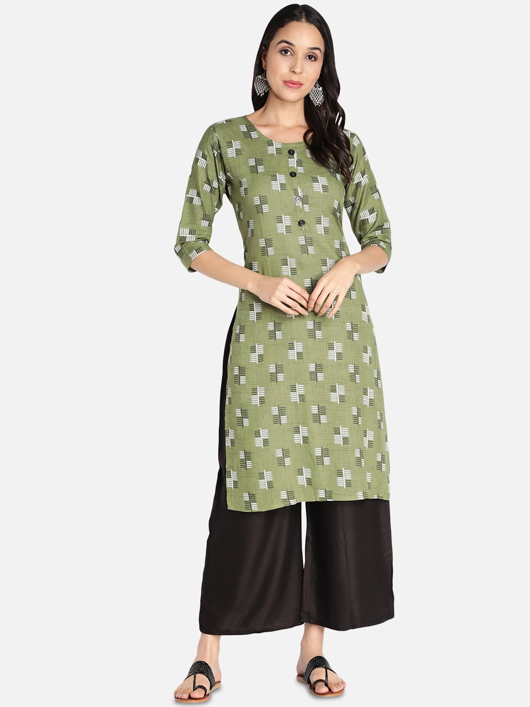 

Fabclub Women Olive Green Geometric Printed Kurta